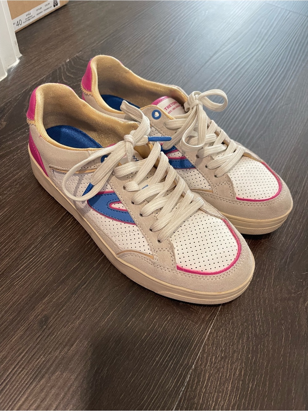 Tretorn White Sneakers with Pink & Blue Accents
